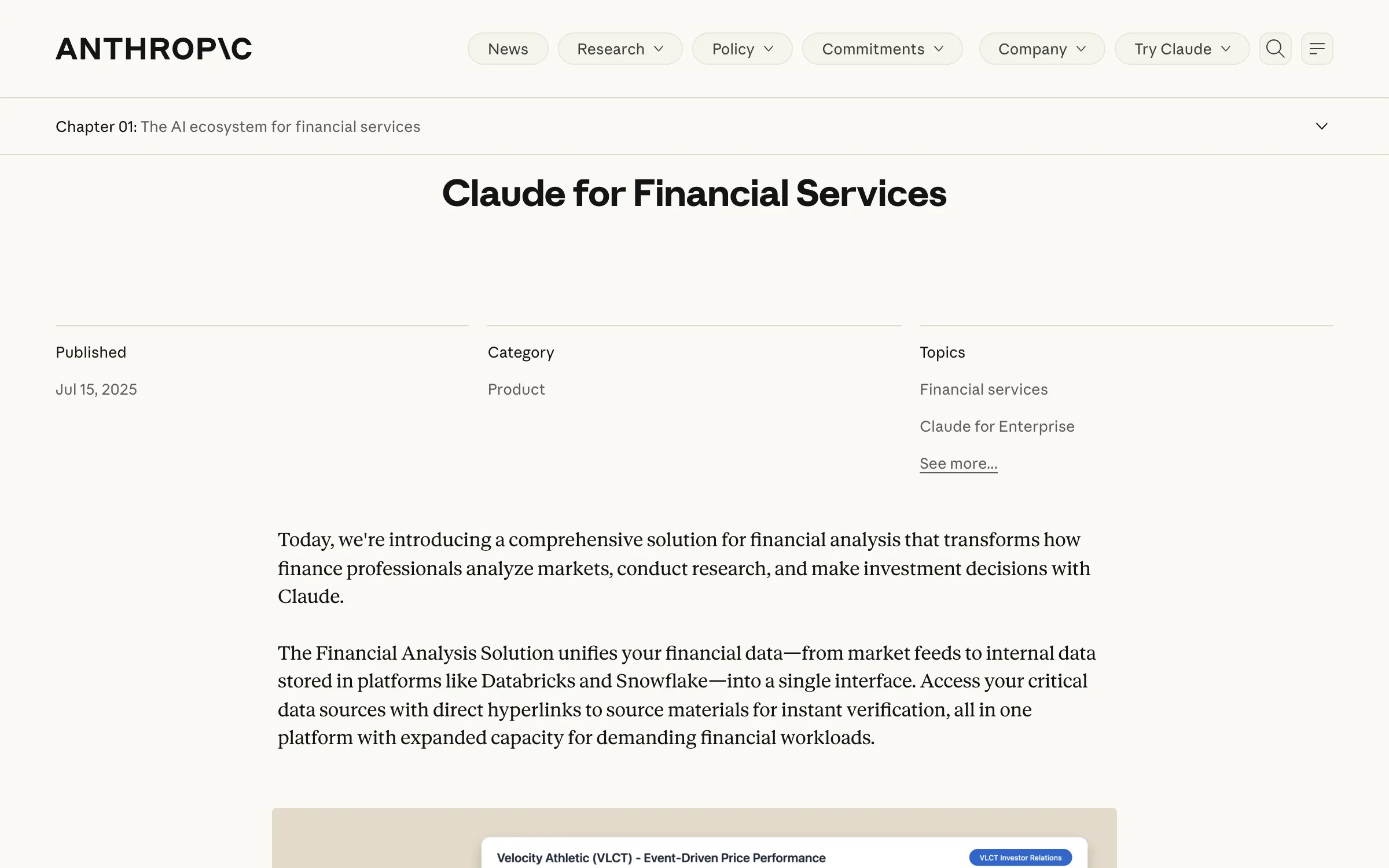 Anthropic, 15 Jul 2025: Claude for Financial Services