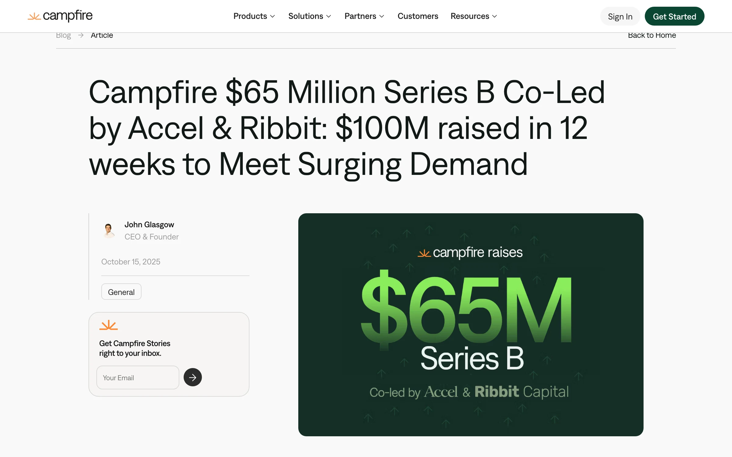 Campfire, 15 Oct 2025: Campfire raises a $65 million Series B