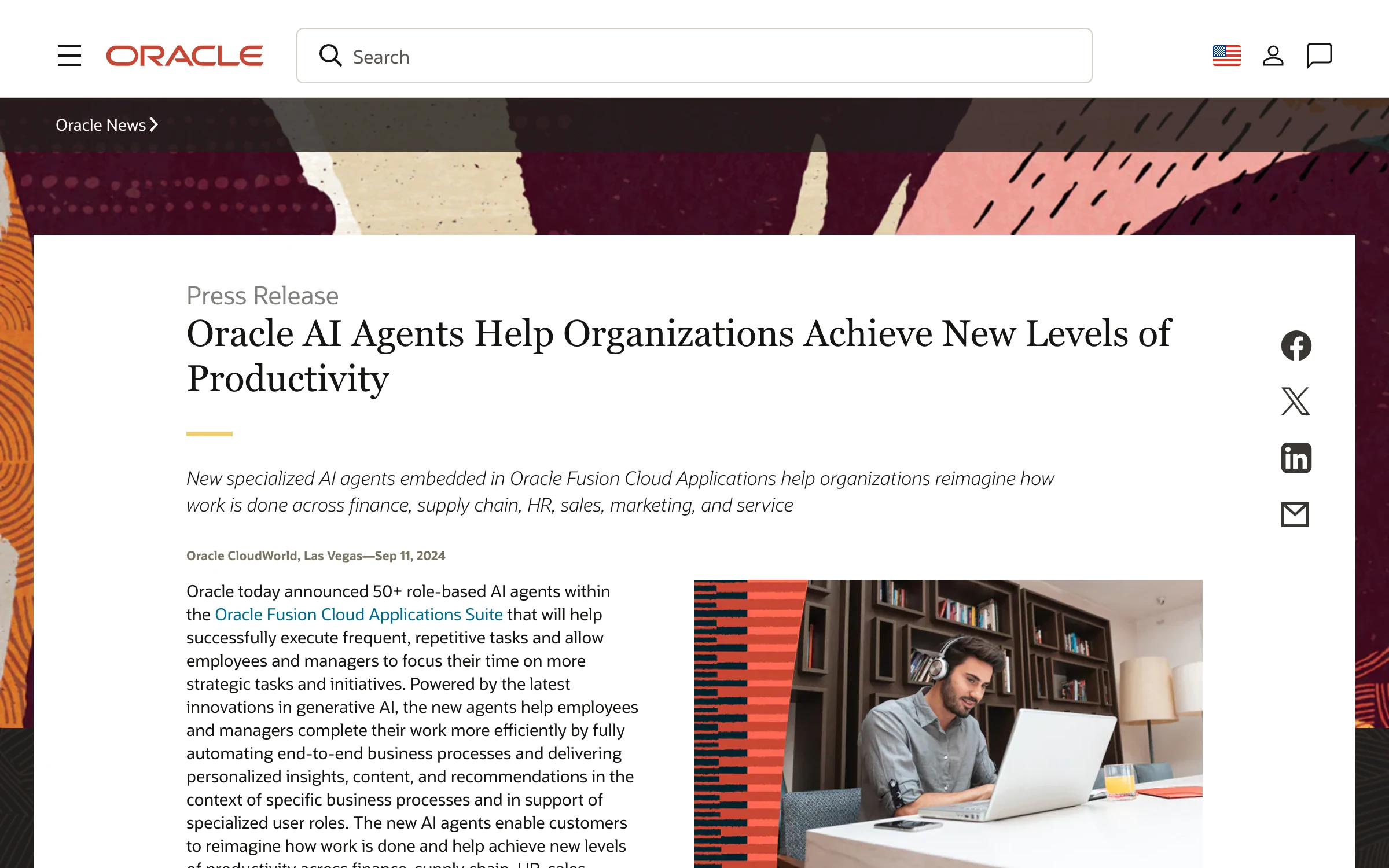 You’ve probably seen. Oracle, 11 Sep 2024: Oracle AI Agents Help Organizations Achieve New Levels of Productivity