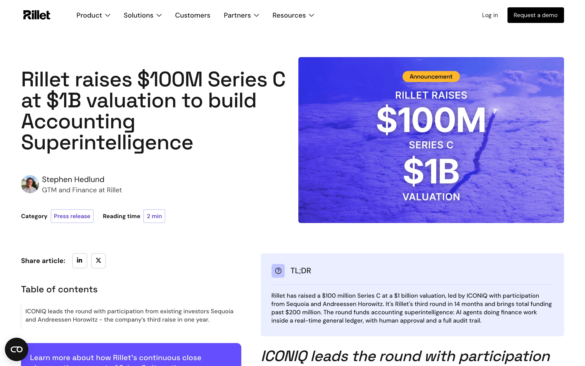 Rillet, 17 Aug 2026: Rillet raises $100M Series C at $1B valuation