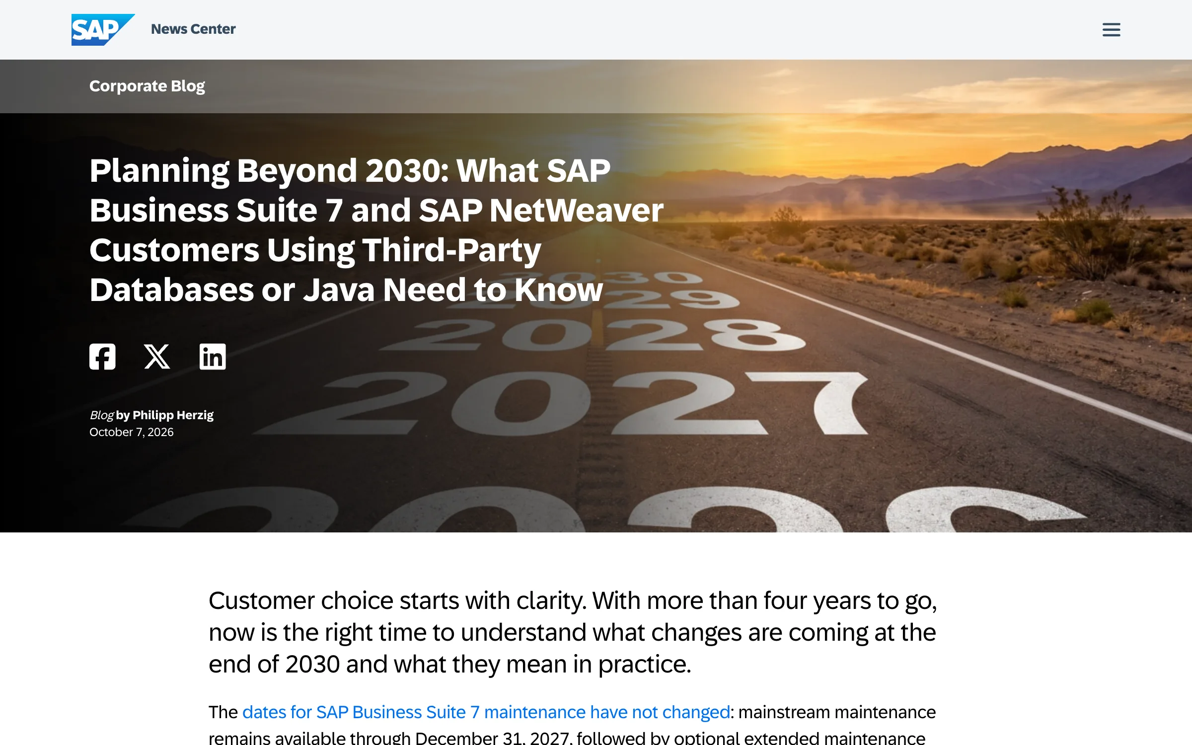 SAP, 7 Oct 2026: Planning Beyond 2030: What SAP Business Suite 7 and SAP NetWeaver Customers Using Third-Party Databases or Java Need to Know