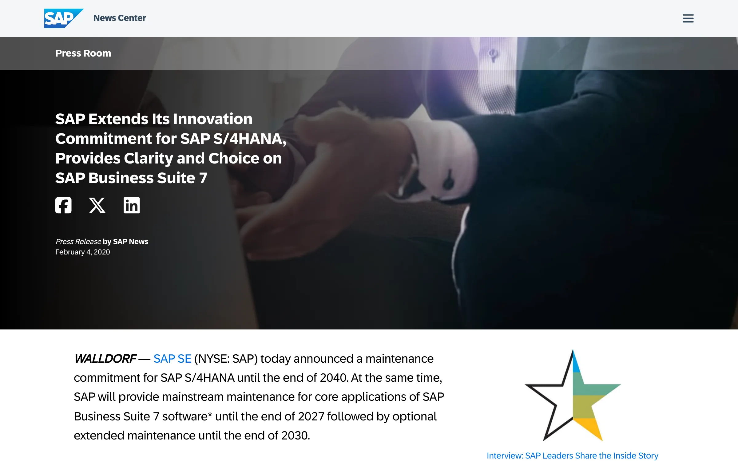 You’ve probably seen. SAP, 4 Feb 2020: SAP Extends Its Innovation Commitment for SAP S/4HANA, Provides Clarity and Choice on SAP Business Suite 7
